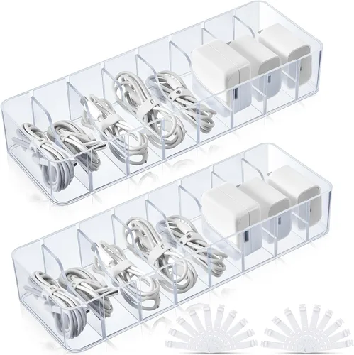 Vista 12 de Tatuo 1 Pieza Organizador de Cables con 10 Amarres de Alambre, Caja de Almacenamiento de Cables de Plástico Caja para Cargador Organizador