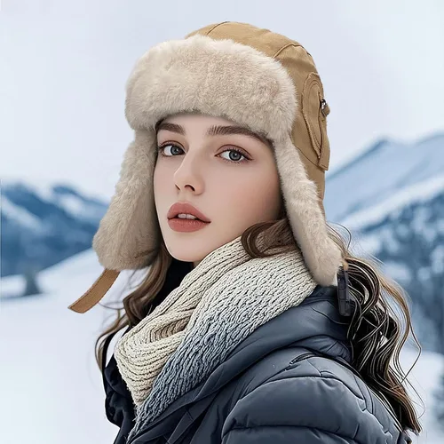 Vista 2 de CLAPE Men Winter Trapper Hat Warm Thick Trooper Hats with Ear Flaps Russian Ushanka Hat Hunting Ski Cap