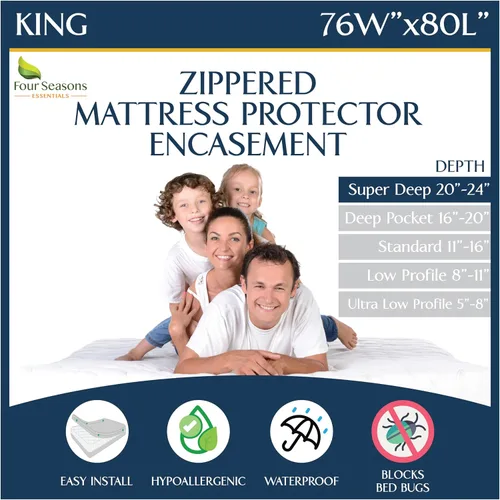 Vista 13 de Protector de Colchón Queen Contra Chinches Impermeable con Cremallera - Bolsillo Profundo que se Adapta hasta 20" de Profundidad - Funda