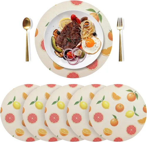 Vista 3 de Summer Fruits Oranges PVC Placemats, Non Slip Table Place Mats Washable for Kitchen Table one sizex4