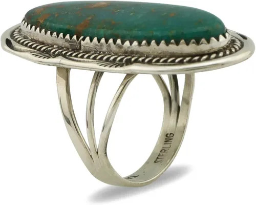 Vista 2 de Anillo Navajo 0.925 plata azul suroeste turquesa artista Talhat C.80's, Plata de ley, turquesa