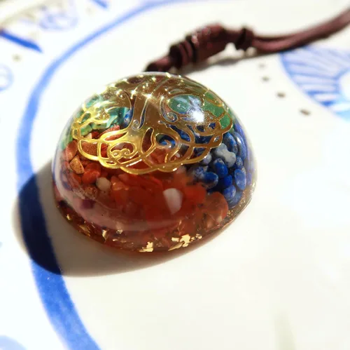 Vista 6 de Collar con colgante de orgón, árbol de la vida, geometría sagrada, flor de la vida, reiki, 7 chakras, cristales curativos, piedras para hombres