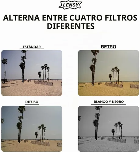 Vista 5 de LENSY Cámara Digital Sin Pantalla Cuatro Filtros Integrados Recargable, 8mp, Ligera, Sin Enfoque, Flash Automático, Fácil de Usar, Reutilizable