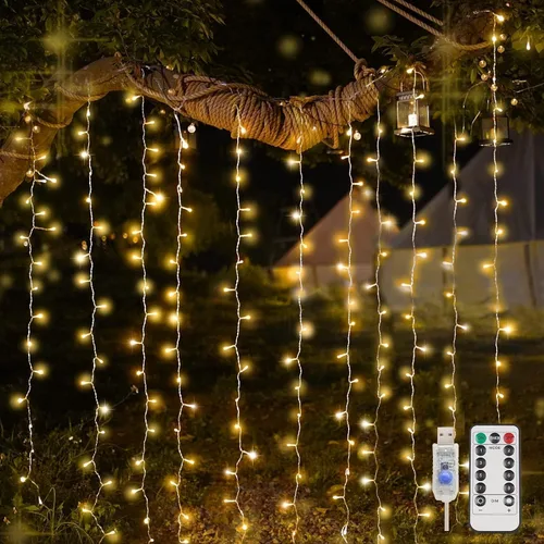 Vista 9 de suddus Luces de Cortina para Dormitorio, 90 Luces LED de Cadena Colgantes para Exteriores, Luces de Cortina de Hadas para Interiores para Navidad