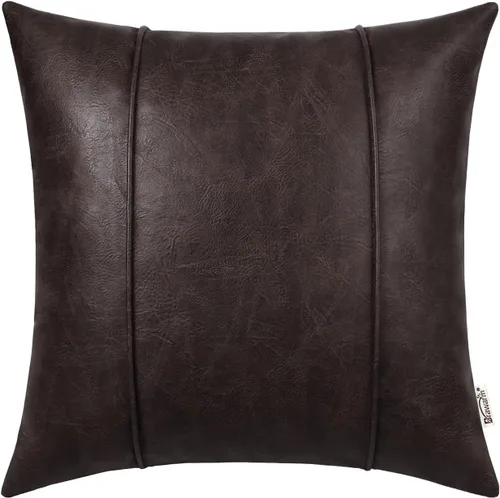 Vista 11 de BRAWARM Funda de almohada de piel sintética de 16 x 16 pulgadas, color Negro