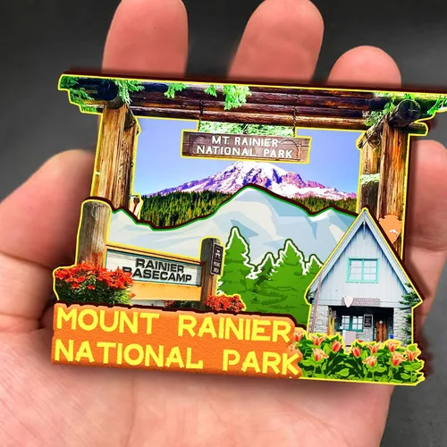 Vista 4 de Imán de madera 3D del Parque Nacional Mount Rainier de Washington USA para nevera, recuerdos coleccionables, decoración hecha a mano, 2