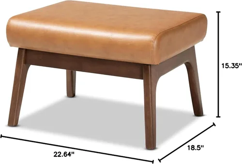 Vista 10 de Baxton Studio Bianca Mid-Century - Otomana moderna con acabado de madera y piel sintética marrón nogal