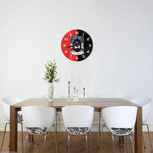 Vista 3 de Reloj de pared personalizado para peluquería, añade tu texto, reloj de peluquería rojo personalizado, reloj de pared para salón de belleza, regalo
