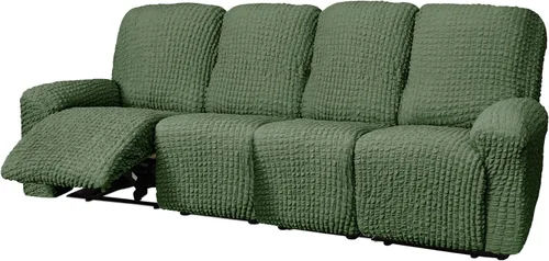 Vista 51 de vctops 4 fundas para sillas reclinables con textura de sirsaca a cuadros, suaves y elásticas, protector de muebles antideslizante con parte inferior