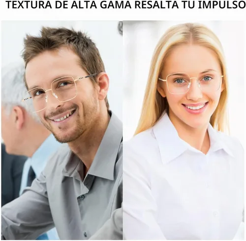 Vista 5 de Oversized Square Metal Reading Glasses Women, Large Anti Blue Light Computer Reader, Anti Eyestrain Eyewear