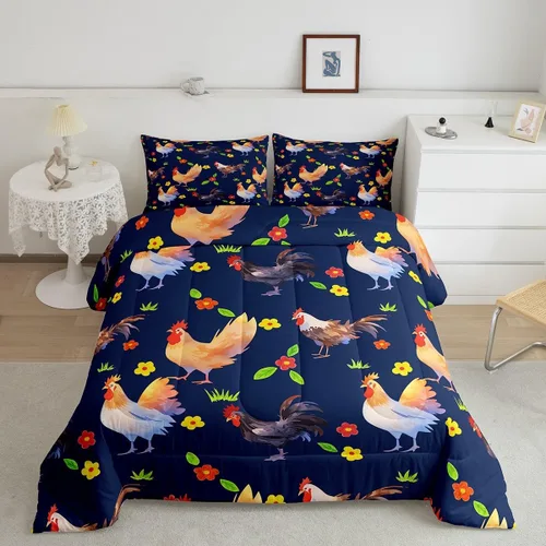 Vista 34 de Erosebridal Juego de ropa de cama a cuadros azul para niños, juego de cama individual con diseño de patos amarillos de dibujos animados, juego