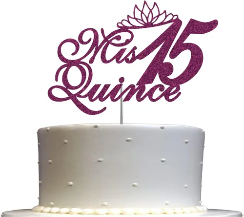 Vista 8 de Mis Quince 15 Quinceañera - Decoración para tartas con purpurina para quinceañera, ideas de decoración de fiesta de cumpleaños, decoración de alta
