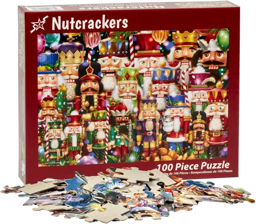 Vista 4 de Vermont Christmas Company Cascanueces - Rompecabezas de 100 piezas – Rompecabezas de Navidad de piezas grandes – Piezas entrelazadas