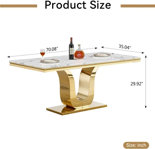 Vista 2 de SSLine Mesa de comedor moderna para mesa de cocina de mármol sintético de 6,70 pulgadas, mesa de comedor rectangular para muebles de cocina