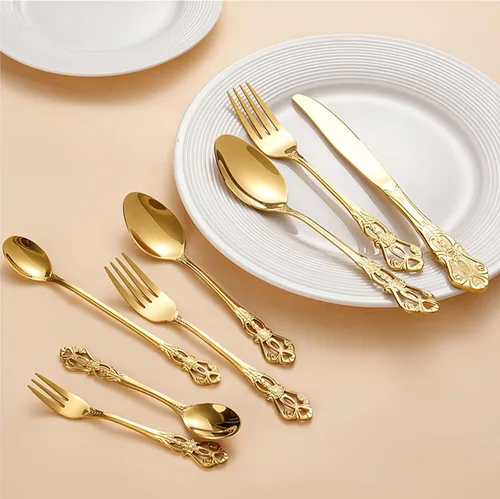 Vista 9 de flatware set, modern royal gold stainless Steel silverware set for Wedding and Festival, service for 4, daily use cutlery set utensil set