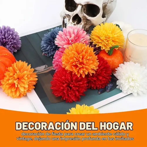 Vista 3 de EIMMBD 40 cabezas de flores de caléndula a granel de 3.15 pulgadas, guirnalda artificial de caléndula para decoración del día de los muertos