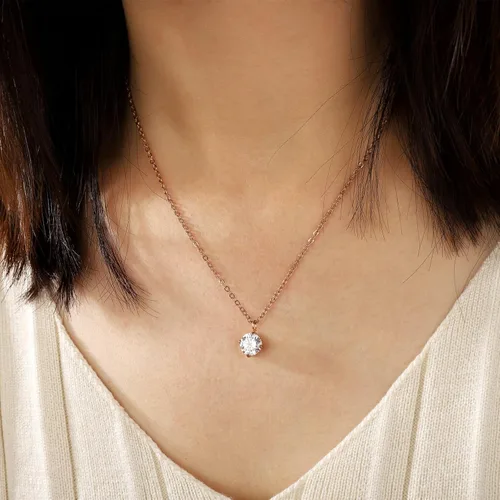 Vista 3 de 3 collares circulares de corazón con gotas de agua para mujer, collares delicados para mujer, collares modernos de acero inoxidable