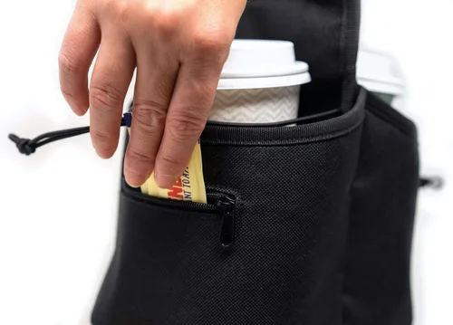 Vista 8 de Organizador de bebidas portátil para bebidas y portavasos de café reutilizable, bolsa plegable de 2 tazas con bolsillos organizadores, asegura