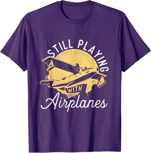 Vista 64 de Still Playing With Airplanes - Camiseta de control remoto RC Avión Piloto, Negro