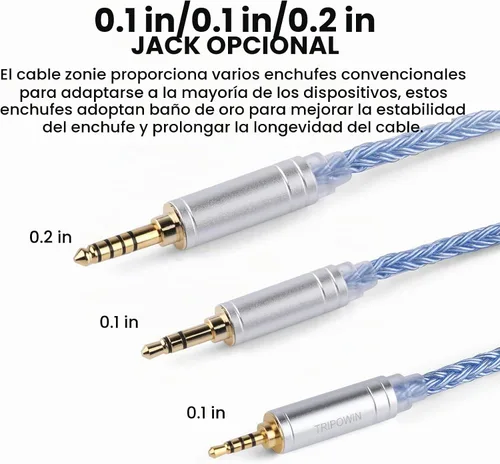 Vista 6 de Linsoul Tripowin Zonie - Cable IEM de 16 núcleos chapados en plata, cables mejorados para auriculares SPC de 1.25m para ZS10 PRO 2 AS10 PRO ZSN PRO