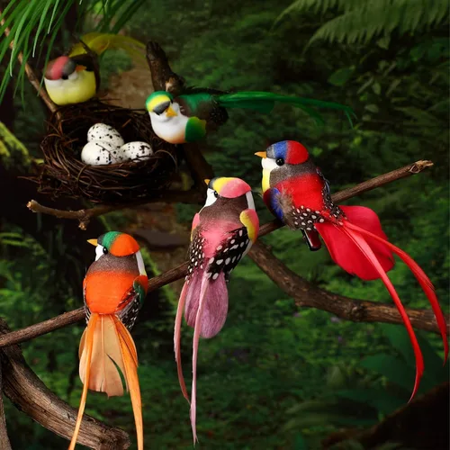 Vista 3 de ABOOFAN Aves artificiales, 12 piezas de pájaros artificiales de espuma de simulación con clip, pájaros de imitación coloridos para decoración
