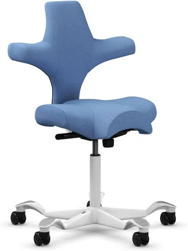 Vista 43 de HAG Capisco Sit to Stand - Silla de pie con marco blanco, tapizado, color rosa rubor Pink Blush