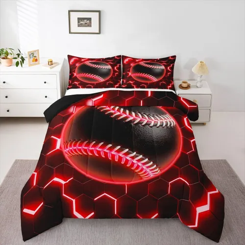 Vista 12 de Erosebridal Juego de edredón de béisbol tamaño individual, juegos de ropa de cama deportiva para niños, edredones y juegos de ropa de cama de nido