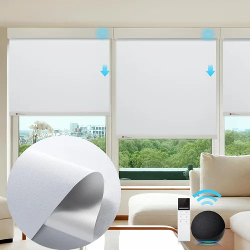 Vista 9 de ZSTARR Persiana inteligente motorizada para ventana, persiana enrollable opaca automática compatible con control remoto, seguridad infantil, batería