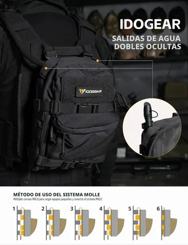 Vista 4 de IDOGEAR Mochila táctica de hidratación MOLLE bolsa de vejiga de agua, mini mochila YKK cremallera senderismo camping entrenamiento al aire libre