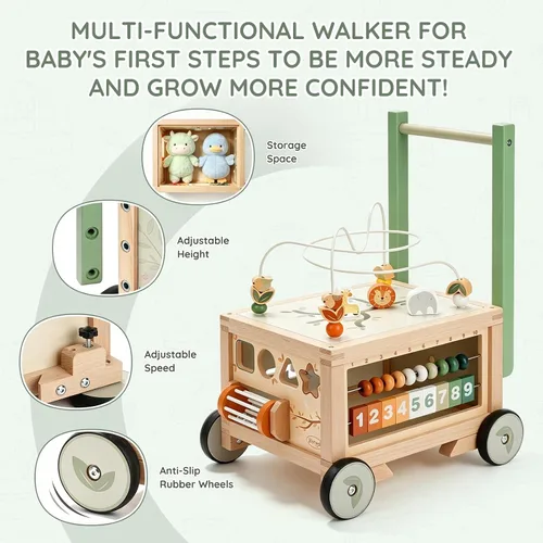 Vista 4 de Joyreal Wooden Baby Walker - 9-in-1 Push Walker with Activity Cube