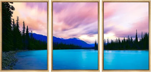 Vista 22 de SIGNWIN Lienzo enmarcado para pared, juego de decoración de guardería de bosques, niebla y niebla sobre bosque de montaña oscura, naturaleza, arte