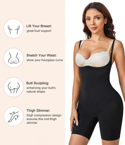 Vista 3 de BRABIC Faja moldeadora para control de abdomen, sin costuras, faja moldeadora de cuerpo completo, compresión a media pierna de muslo