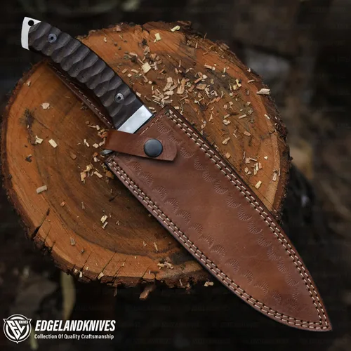 Vista 3 de Cuchillo Bowie con funda, cuchillo de caza de hoja fija para camping, senderismo, bushcraft, equipo al aire libre, cuchillo de supervivencia