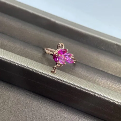 Vista 5 de Anillo de flamenco para mujeres, adolescentes y niñas, plata de ley 925, lindo animal, oro rosa, circonita cúbica, pájaro, flamencos, boda