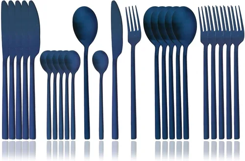 Vista 14 de JASHII Juego de cubiertos cepillados, juego de cubiertos de acero inoxidable de 24 piezas, servicio para 6, cuchillo mate, tenedor, cucharas
