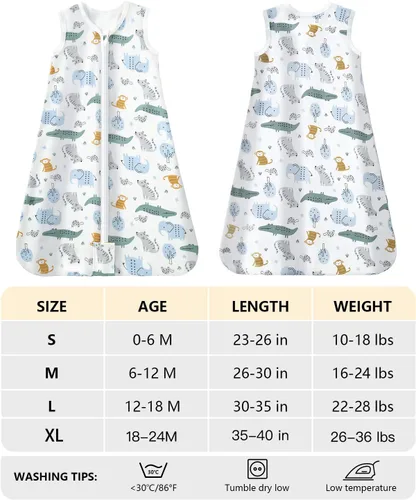 Vista 5 de Mosebears Saco de dormir para bebé con cremallera de 2 vías, saco de dormir de algodón de 0.5 TOG unisex (paquete de 2, L (12-18 meses))