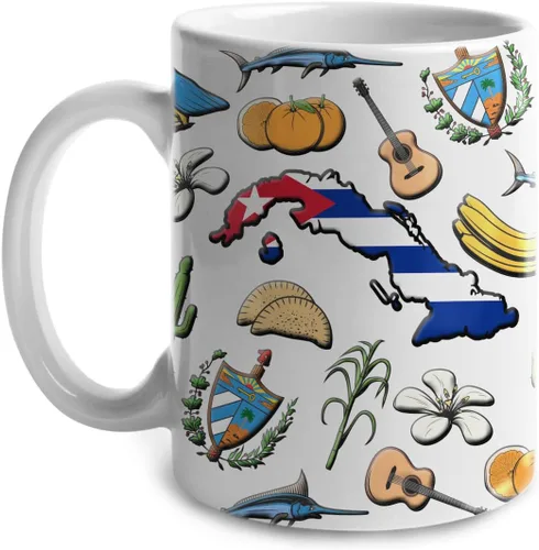 Vista 2 de Lotacy Taza de café con símbolos de Cuba con bandera de mapa, taza de cerámica de bandera cubana de 11 onzas, recuerdo de Cuba y regalos, idea
