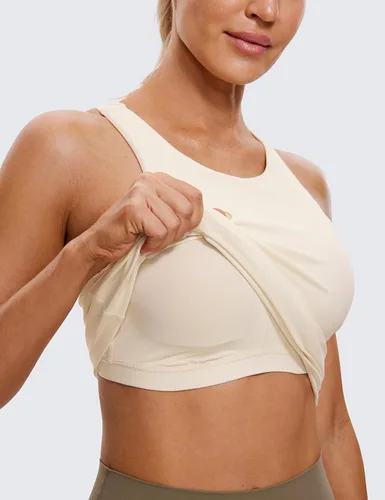 Vista 4 de CRZ YOGA Butterluxe Camisetas sin Mangas de Cuello Alto para Mujeres - Espalda Cruzada Entrenamiento Acolchada Yoga Atlética Camisola con Sujetador