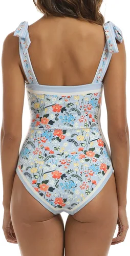 Vista 6 de Aidonger Trajes de baño reversibles de una pieza para mujer, diseño floral, con lazo en el hombro, control de abdomen, adelgazante, cuello cuadrado