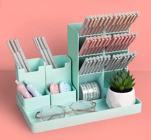 Vista 5 de Portalápices para escritorio, lindo papelería, hogar, oficina, escuela, escritorio, suministros de arte, accesorios de crayón, caja organizadora