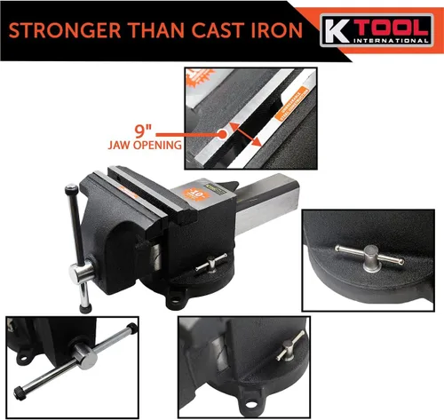 Vista 7 de K Tool International 64108 Tornillo de banco de 8 pulgadas con base giratoria giratoria con bloqueo de 360 grados para garajes, talleres
