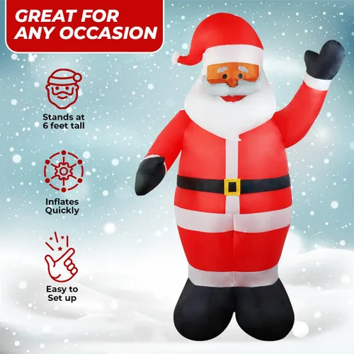 Vista 2 de Santa Claus inflable de Navidad de 6 pies - Papá Noel inflable negro para decoración de jardín, inflables navideños