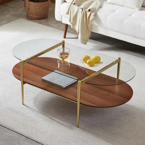 Vista 38 de LumFurn Mesa auxiliar redonda de cristal, mesa de sofá de diseño moderno de mediados de siglo para sala de estar, 18 pulgadas de diámetro x 23