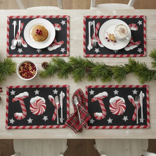 Vista 23 de DaDa Bedding - Juego de 4 manteles individuales de algodón y lino para mesa de comedor, 13 x 19 pulgadas