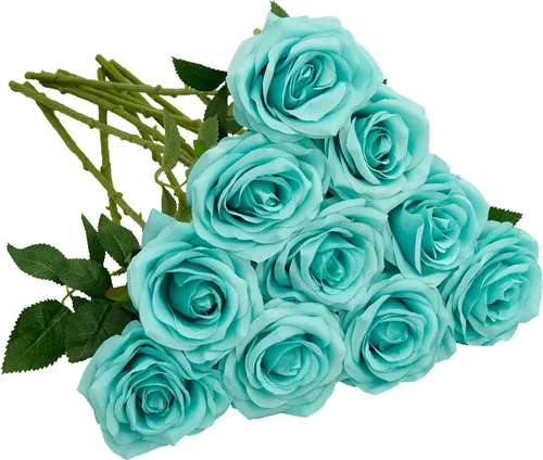 Vista 8 de 10 rosas artificiales abiertas, tallos de rosas artificiales para arreglos de boda, ramo de novia, centro de mesa, flores de seda sintética falsas
