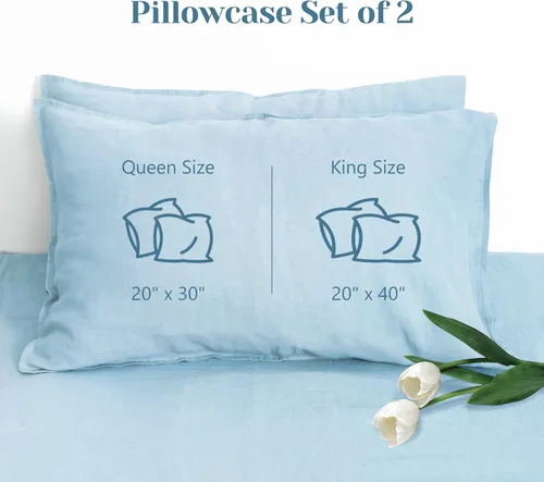 Vista 3 de Linen World - Juego de 2 fundas de almohada de lino francés, fundas de almohada que absorben la humedad lavadas a la piedra