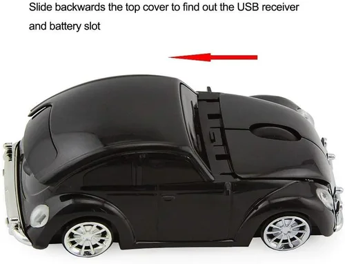 Vista 8 de VW Beetle Wireless Sports Car Shape Mouse Mouse Computadora Portátil PC Ratón óptico 2.4GHz Nano USB AAA Batería Energía Brillante Superficie LED