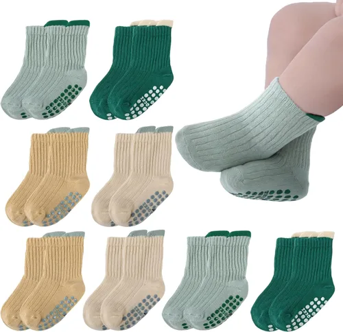 Vista 9 de 8 pares de calcetines de algodón antideslizantes para niños y niñas, recién nacidos, calcetines antideslizantes