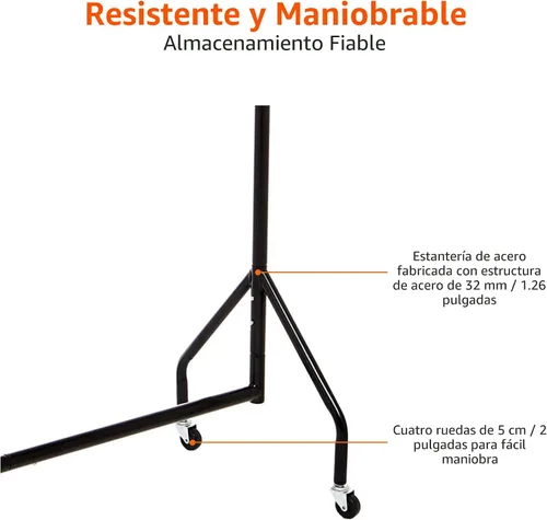 Vista 4 de Amazon Basics Perchero enrollable resistente, para ropa colgante, organizador y almacenamiento, 1,21 x 1,52 m - Negro