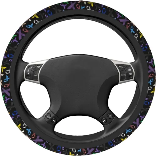 Vista 4 de Cintas multicolor para concientización sobre el cáncer, cubierta para volante de automóvil, accesorios lindos para mujeres y niñas, universal de 15